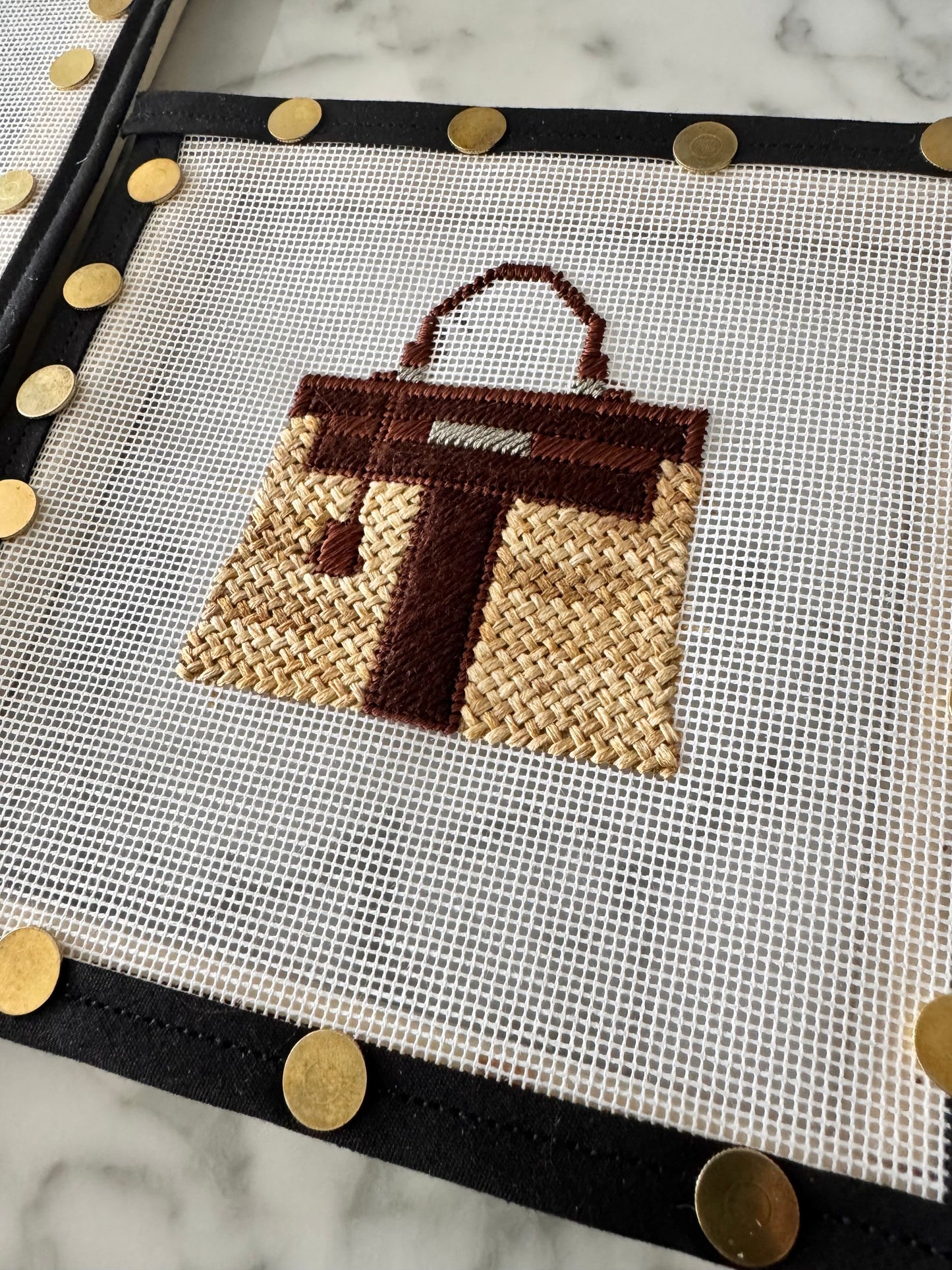 Designer Inspired Wicker Purse Canvas Brown
