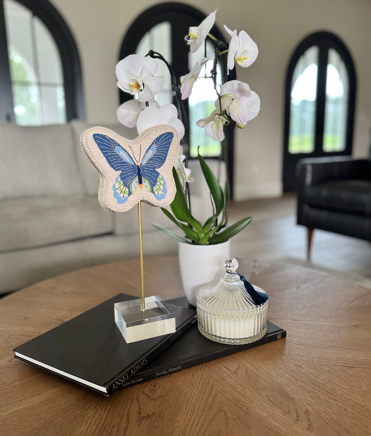 Acrylic Ornament Stand with Gold Rod, and Gold Hook