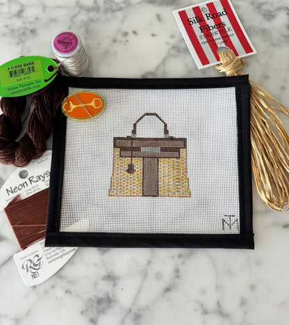Designer Inspired Wicker Purse Canvas Brown