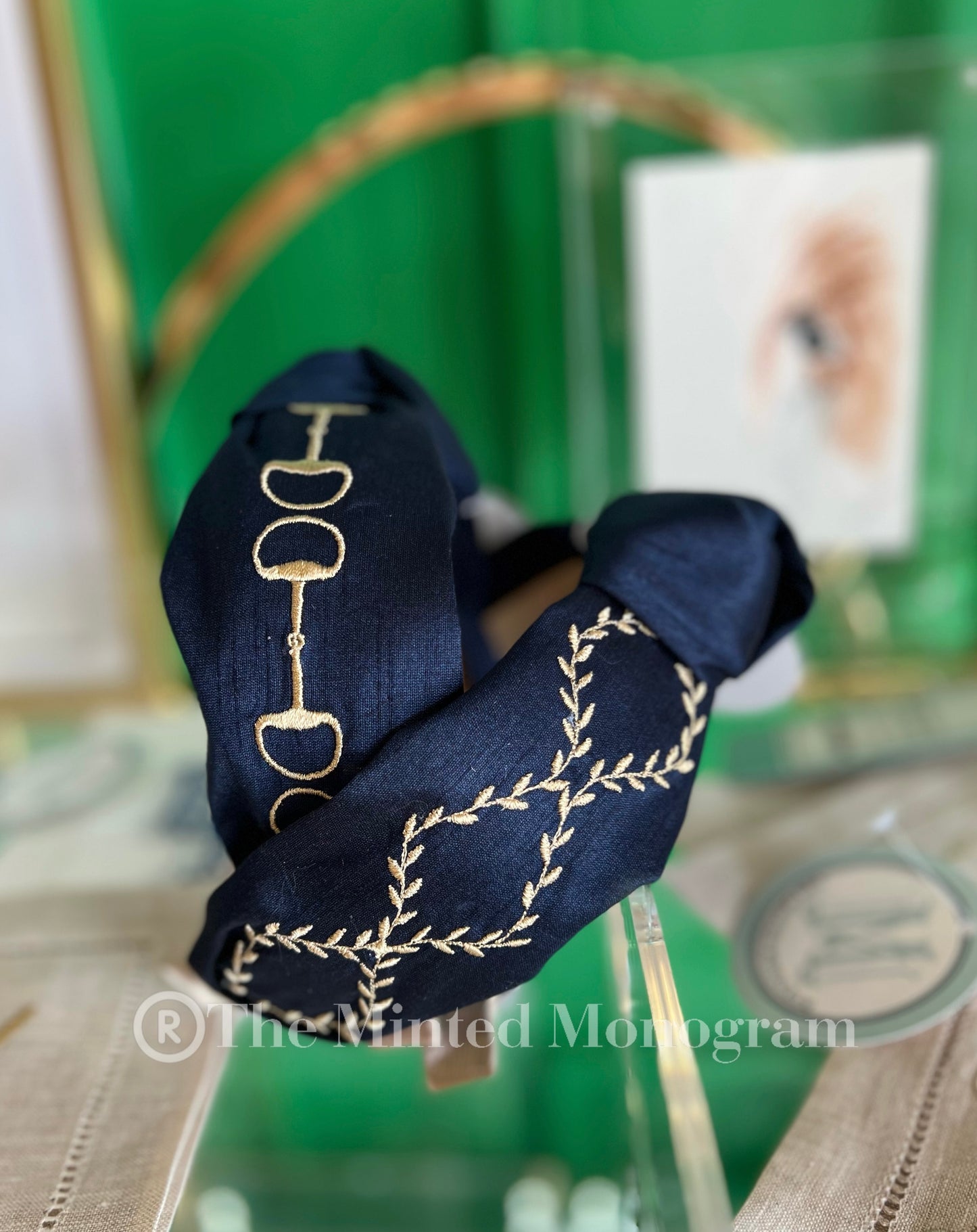 Navy Silk Horse bit knit headband